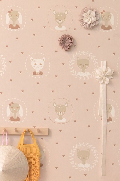 Majvillan, wallpaper for the children's room Hearts, dusty warm pink 