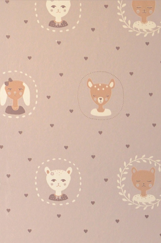 Majvillan, wallpaper for the children's room Hearts, dusty warm lilac 