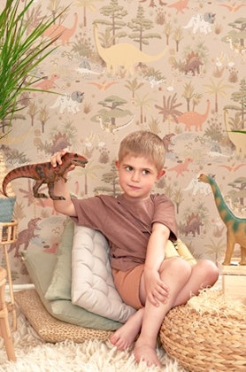 Majvillan, wallpaper for the children's room Dinosaur vibes, sandy beige