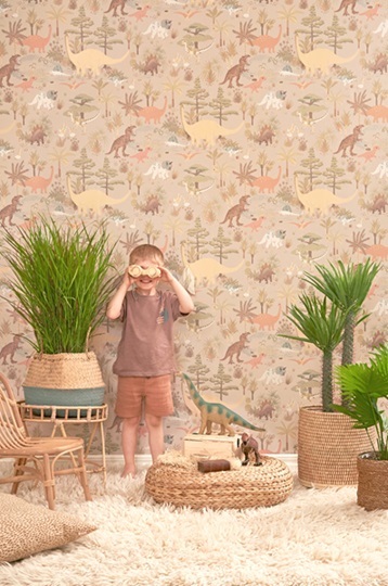 Majvillan, wallpaper for the children's room Dinosaur vibes, sandy beige 
