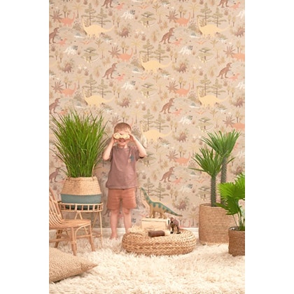 Majvillan, wallpaper for the children's room Dinosaur vibes, sandy beige