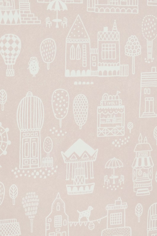 Majvillan, wallpaper for the children's room Small town, dusty pink 