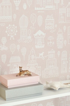 Majvillan, wallpaper for the children's room Small town, dusty pink