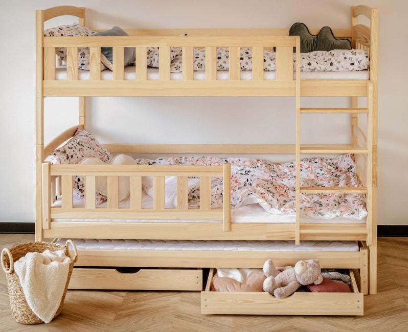 Natural bunk bed with three beds, Betty 90x200 cm 