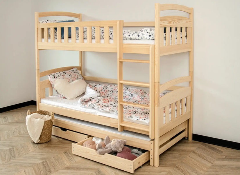 Natural bunk bed with three beds, Betty 90x200 cm 