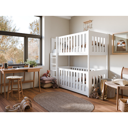 White bunk bed with safety rail, Kalle 90x200