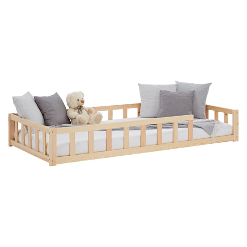 Montessori natur barnsäng med skyddskanter, 90x200 cm