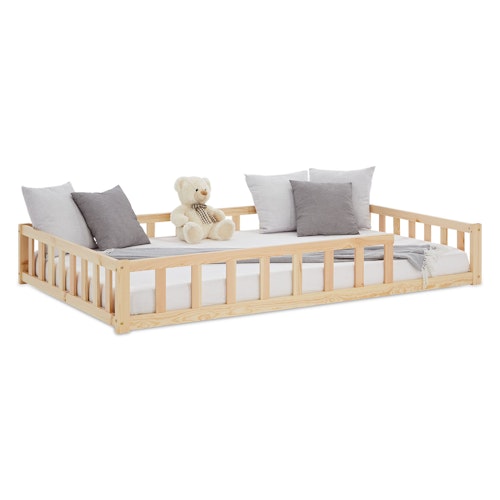 Montessori natur barnsäng med skyddskanter, 120x200 cm