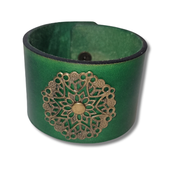 Armband, läder/grönt