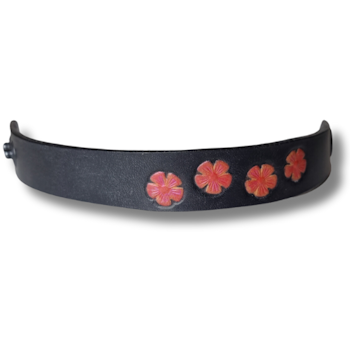 Armband, läder med röda blommor