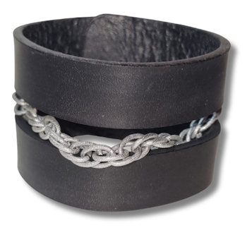 Armband, läder med kedja