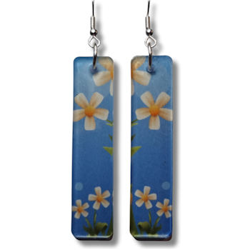 Örhängen, akryl/blommor, blå-vit-gul