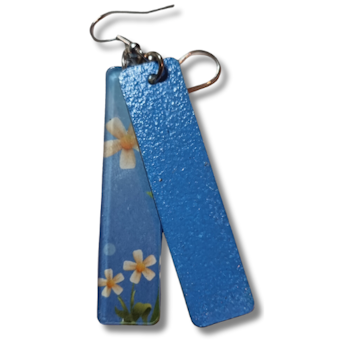 Örhängen, akryl/blommor, blå-vit-gul