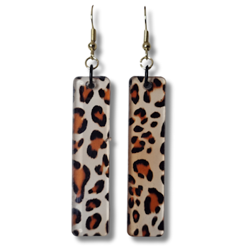 Örhängen, akryl/leopard, beigevit botten