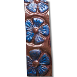 Örhängen, läder/blommor, koppar-blå