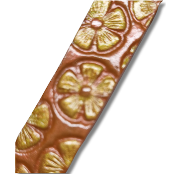Örhängen, läder/blommor, orange-gul