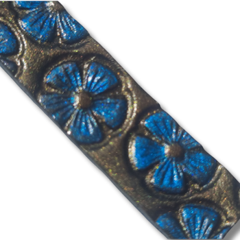 Örhängen, läder/blommor, koppar-blå-guld