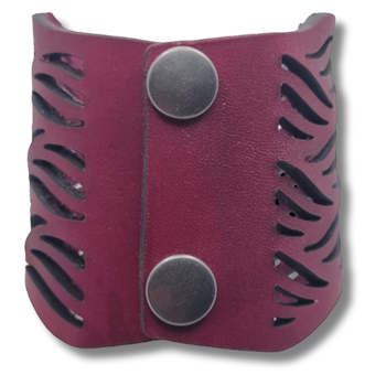 Armband, läder, vågor/mörkrödrosa