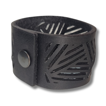 Armband, läder, streck/svart