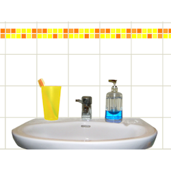 Kakeldekor, rad/gul mosaik