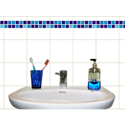 Kakeldekor, rad/blå mosaik