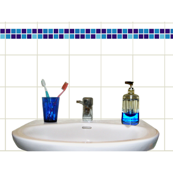 Kakeldekor, rad/blå mosaik