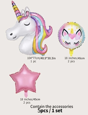 5 st/set Unicorn ballonger, tecknade söta ballonger, temafestdekorationer, hembakgrundsdekorationstillbehör