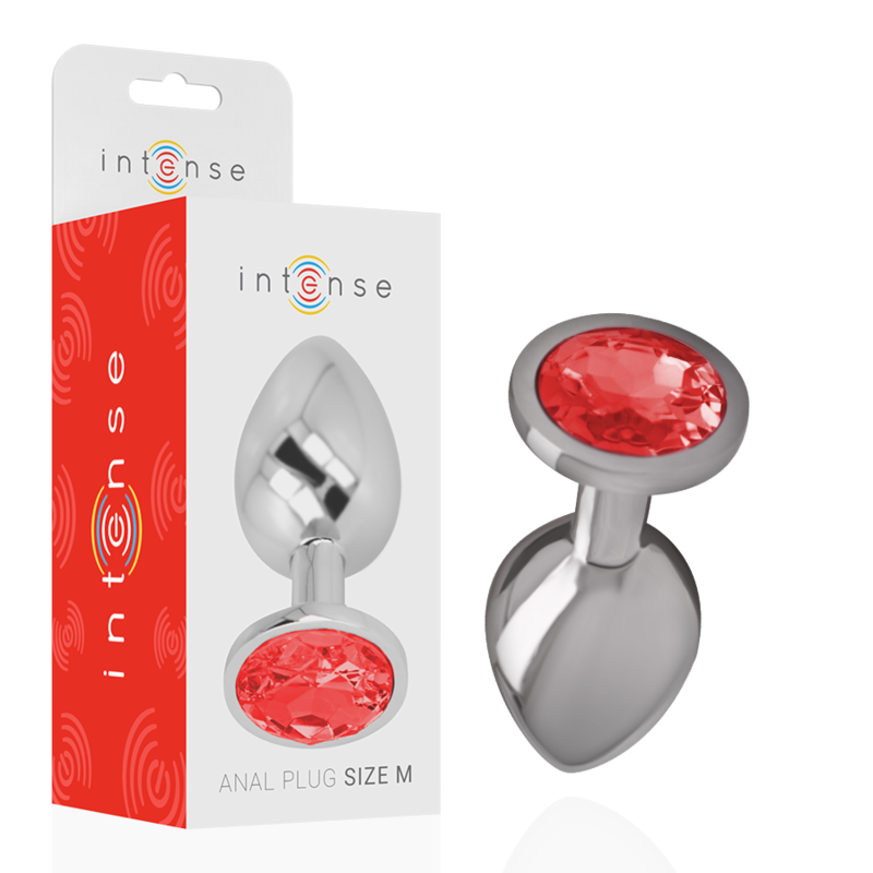 INTENSE – Analplugg i Aluminium Metall med Röd Kristall, Small, Diameter 2,6 cm för Elegant och Intensiv Anal Stimulans