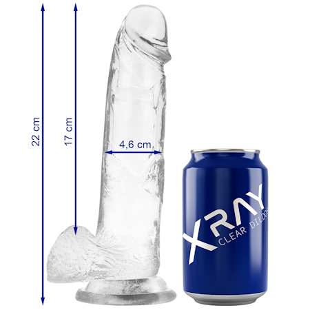 XRay Genomskinlig Strapon Dildo med Pung – 22 cm x 4.6 cm för Intensiv Realistisk Njutning