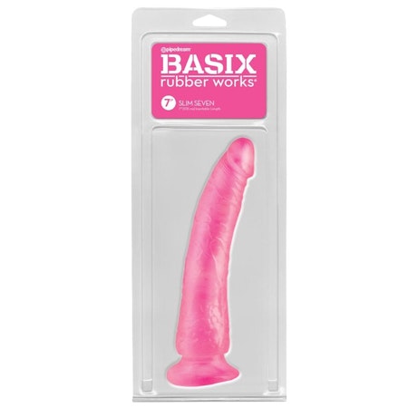 Realistisk Dildo med Sugpropp – Basix Rubber Works Slim Dildo 19 cm Rosa för Naturlig Stimulans