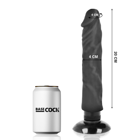 Basecock – Realistisk Dildo med Vibrator 2-i-1 Svart 20 cm för Dubbel Njutning