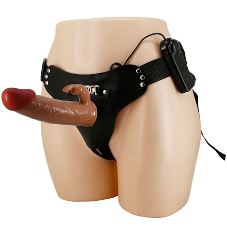 Pretty Love Marion – Strap-on med vibrerande dildo (19 cm) i brun för intensiva njutningsstunder