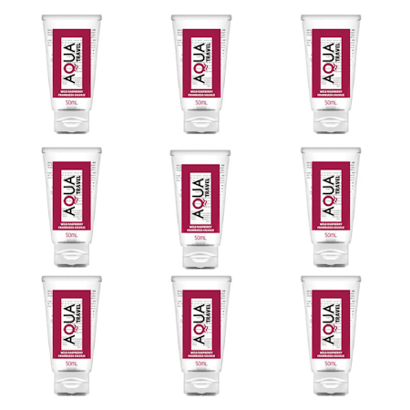 AQUA TRAVEL BIG PACK - SMAK AV HALLONSMAK VATTENBASERAT GLIDMEDEL - 8 STYCK 50 ML + 1 STYCK GRATIS