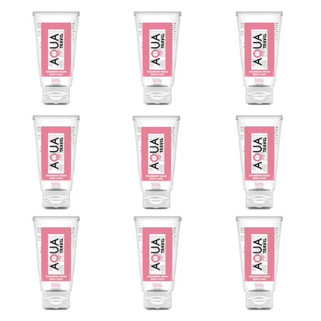 AQUA TRAVEL BIG PACK - SMAK AV JORDGUBB VATTENBASERAT GLIDMEDEL - 8 STYCK 50 ML + 1 STYCK GRATIS