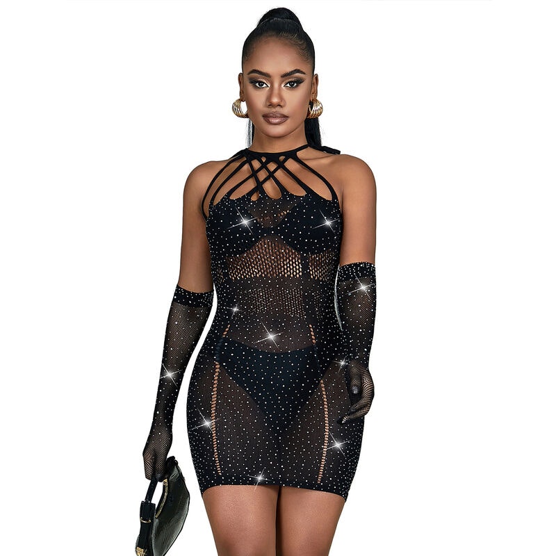 Sublime 952235 Fishnet Klänning med Strass i Svart (One Size) – Sexig & Förförisk Lingerie för Passionerade Stunder