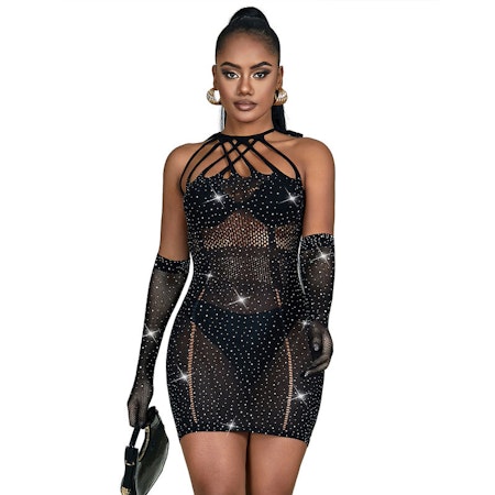Sublime 952235 Fishnet Klänning med Strass i Svart (One Size) – Sexig & Förförisk Lingerie för Passionerade Stunder