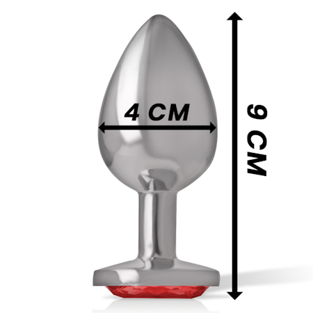 INTENSE – Analplugg i Aluminium Metall med Röd Kristall, Large, Diameter 4 cm för Kraftfull och Elegant Anal Stimulans