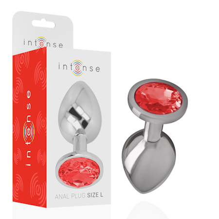 INTENSE – Analplugg i Aluminium Metall med Röd Kristall, Large, Diameter 4 cm för Kraftfull och Elegant Anal Stimulans