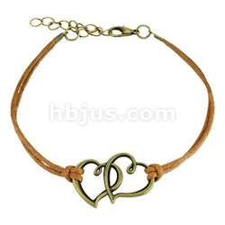 Two Hearts Cast Iron Leatherette Armbånd - Brun