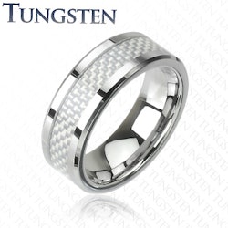 Ring i Tungsten med hvit Carbon Fiber Center innlegg