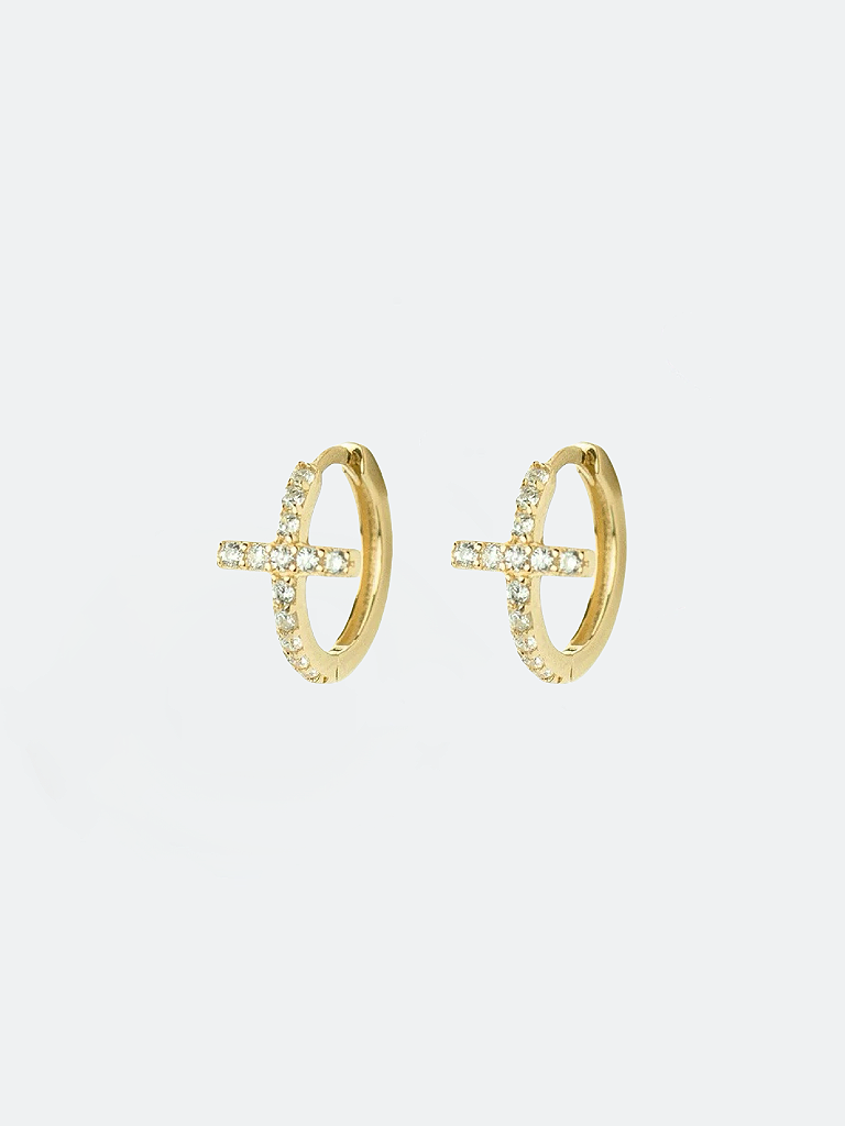 Mini hoops i äkta silver med 18K guld och cross Cubic Zirconia