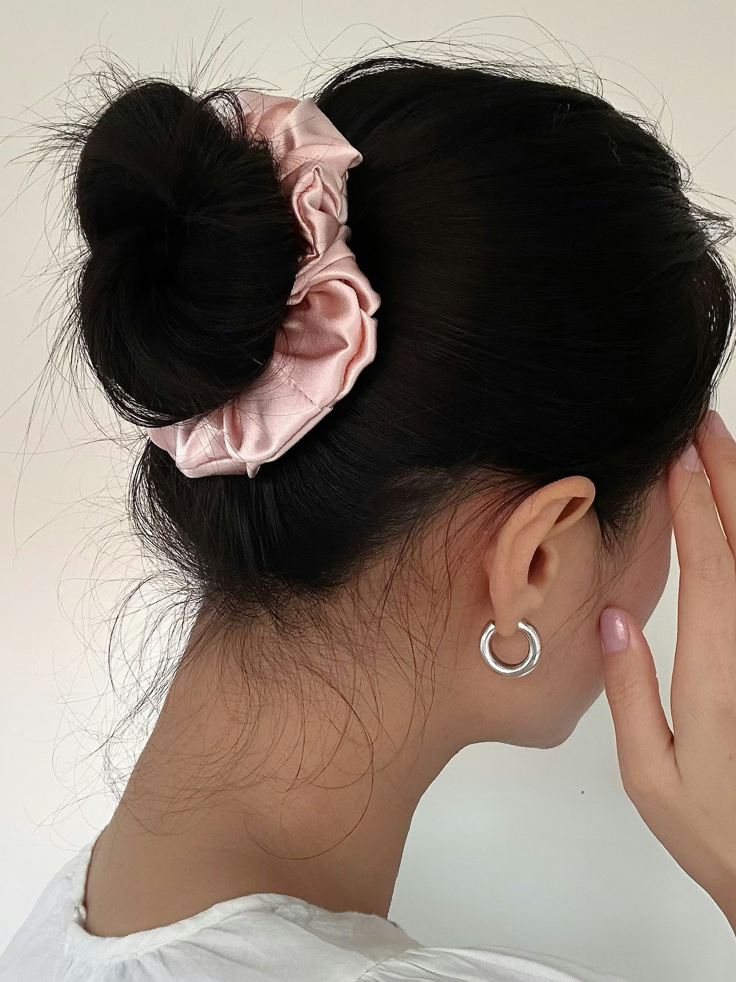 Mullbärssilke scrunchie, Rosa 10cm