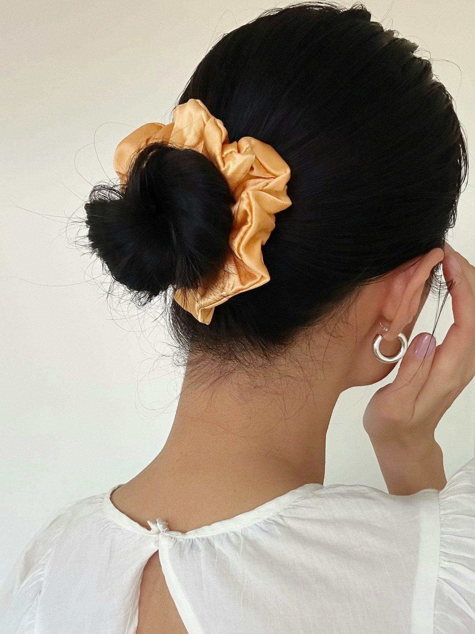 Mullbärssilke scrunchie, Orange 10cm