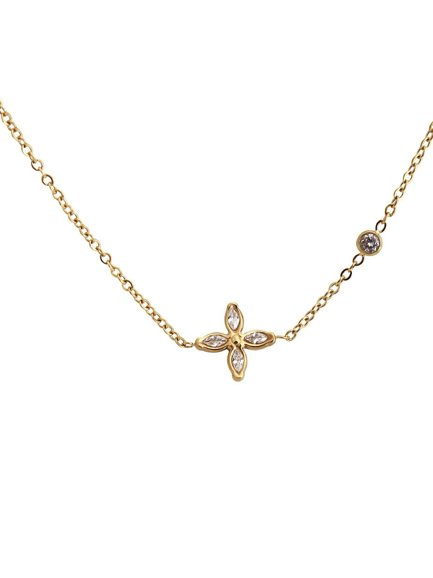Halsband i stål med 18K guld med med liten fyrklöver i strass
