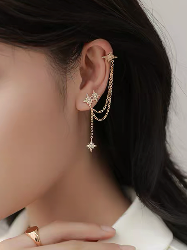 REA Långa strassörhängen med stjärnor och earcuff