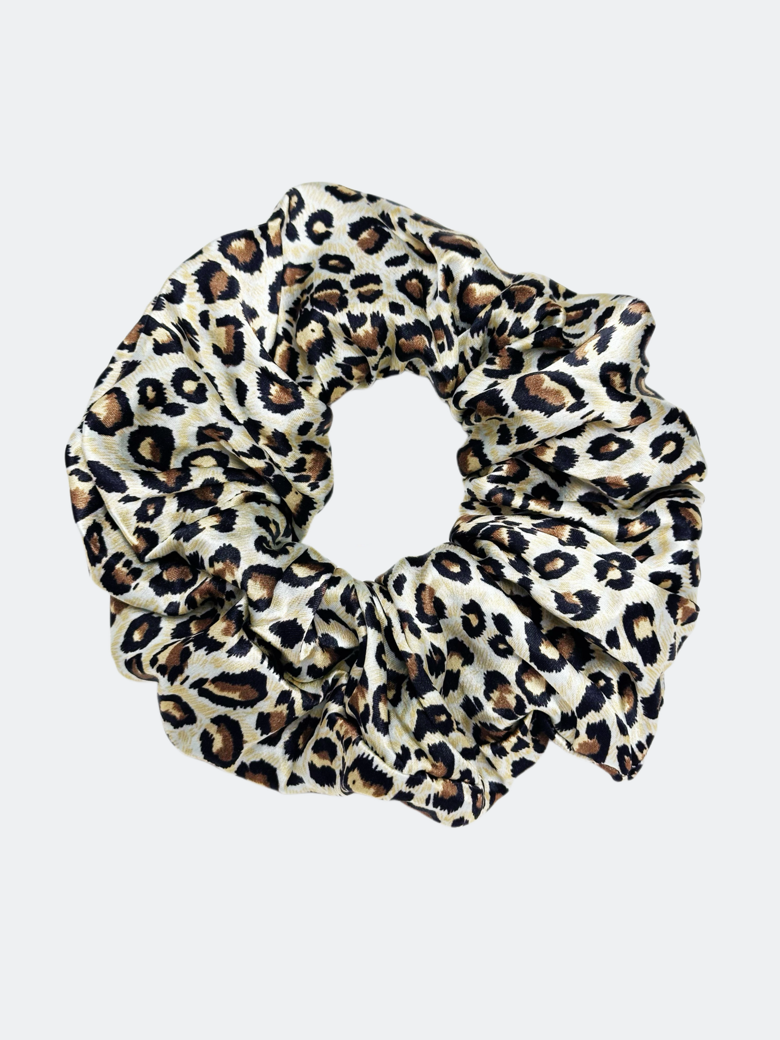 Mullbärssilke Scrunchie , leopardmönster 15cm