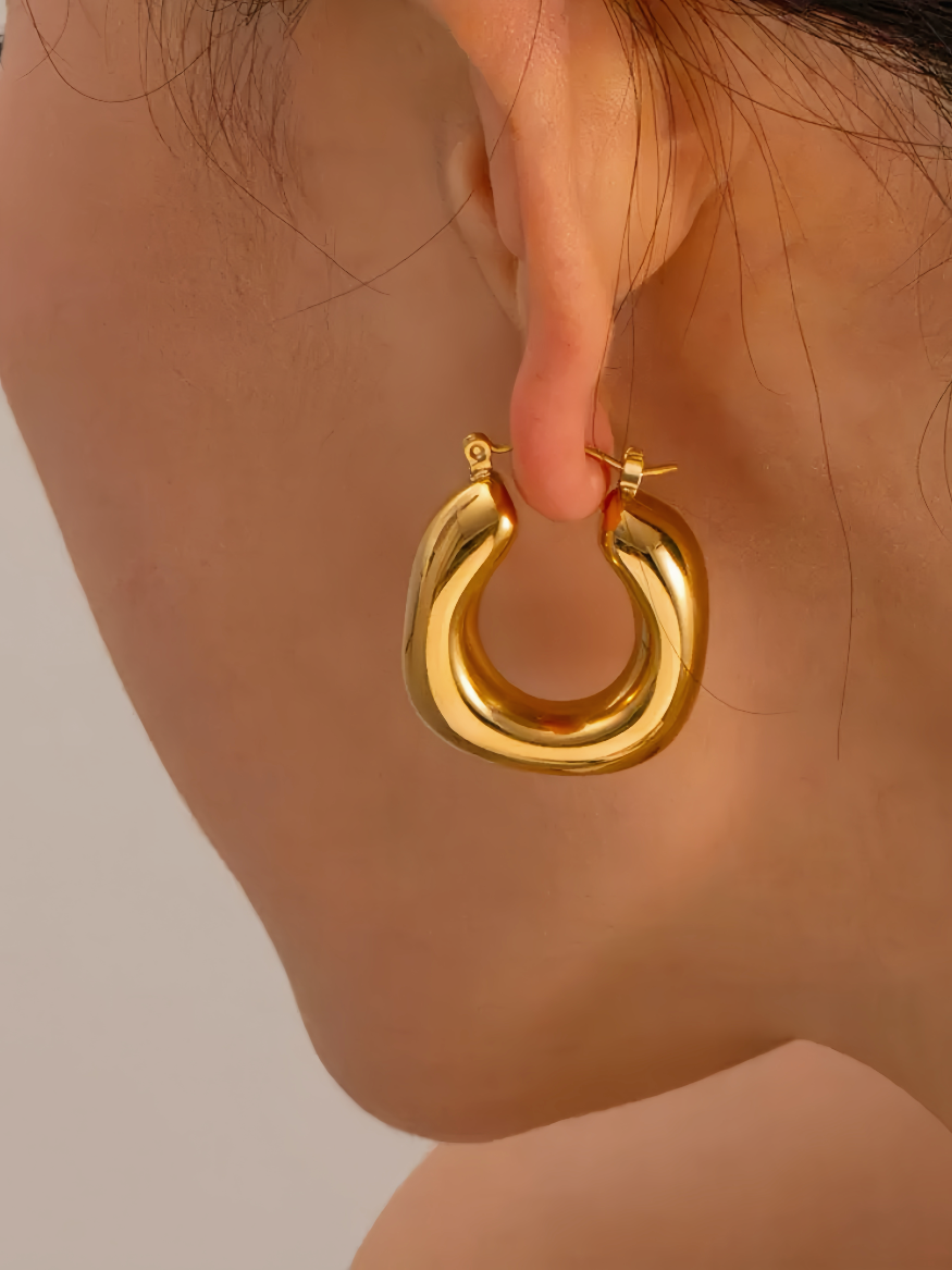 Chunky hoops i stål med 18k guld