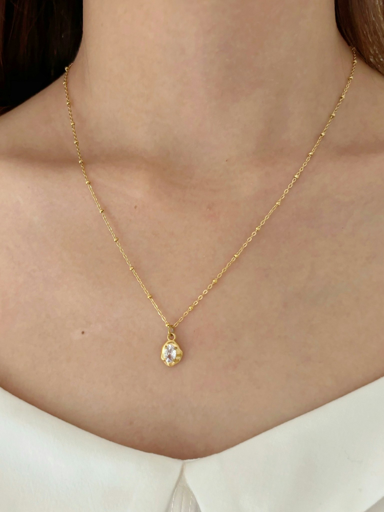 Halsband i stål med 18k guld med Cubic Zirconia