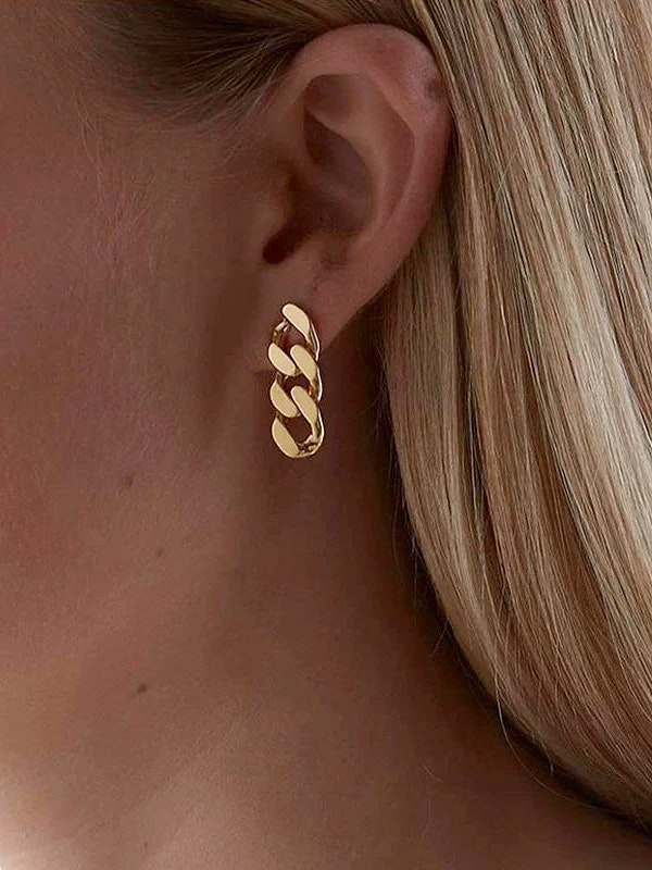Studs i stål med 18K guld med kedja