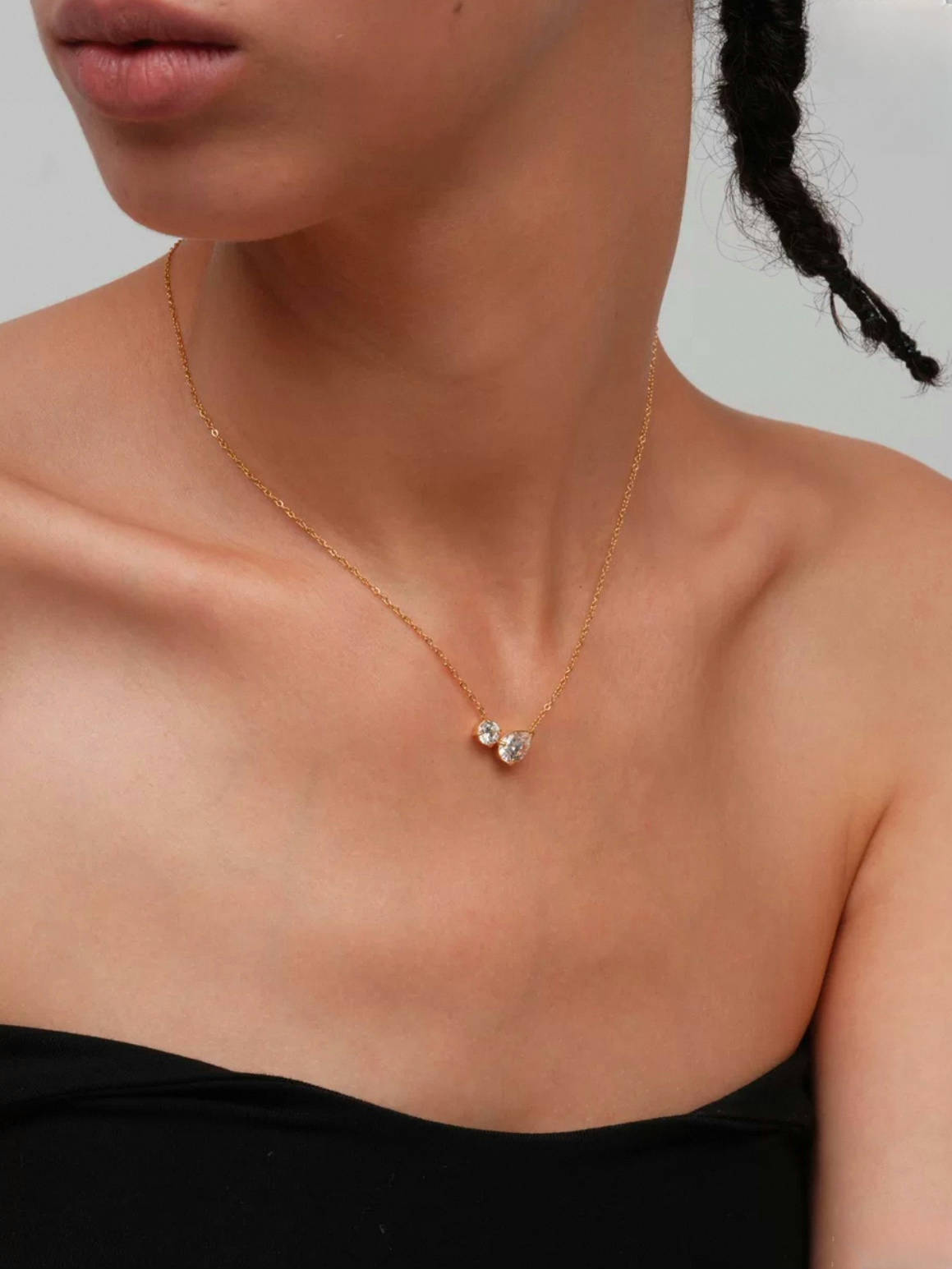 Halsband i stål med 18k guld med Cubic Zirconia